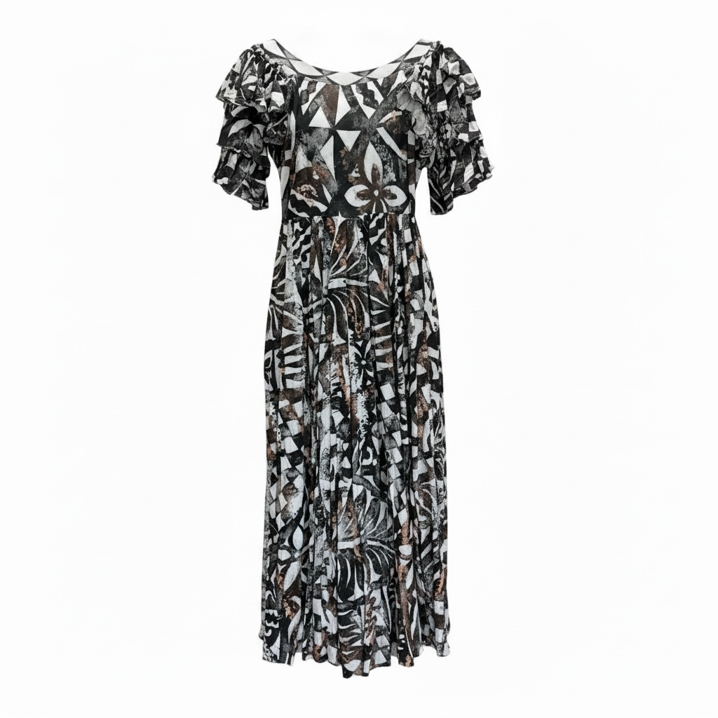 (Size 24) Hand-Painted Triple-Flare Sleeved Dress