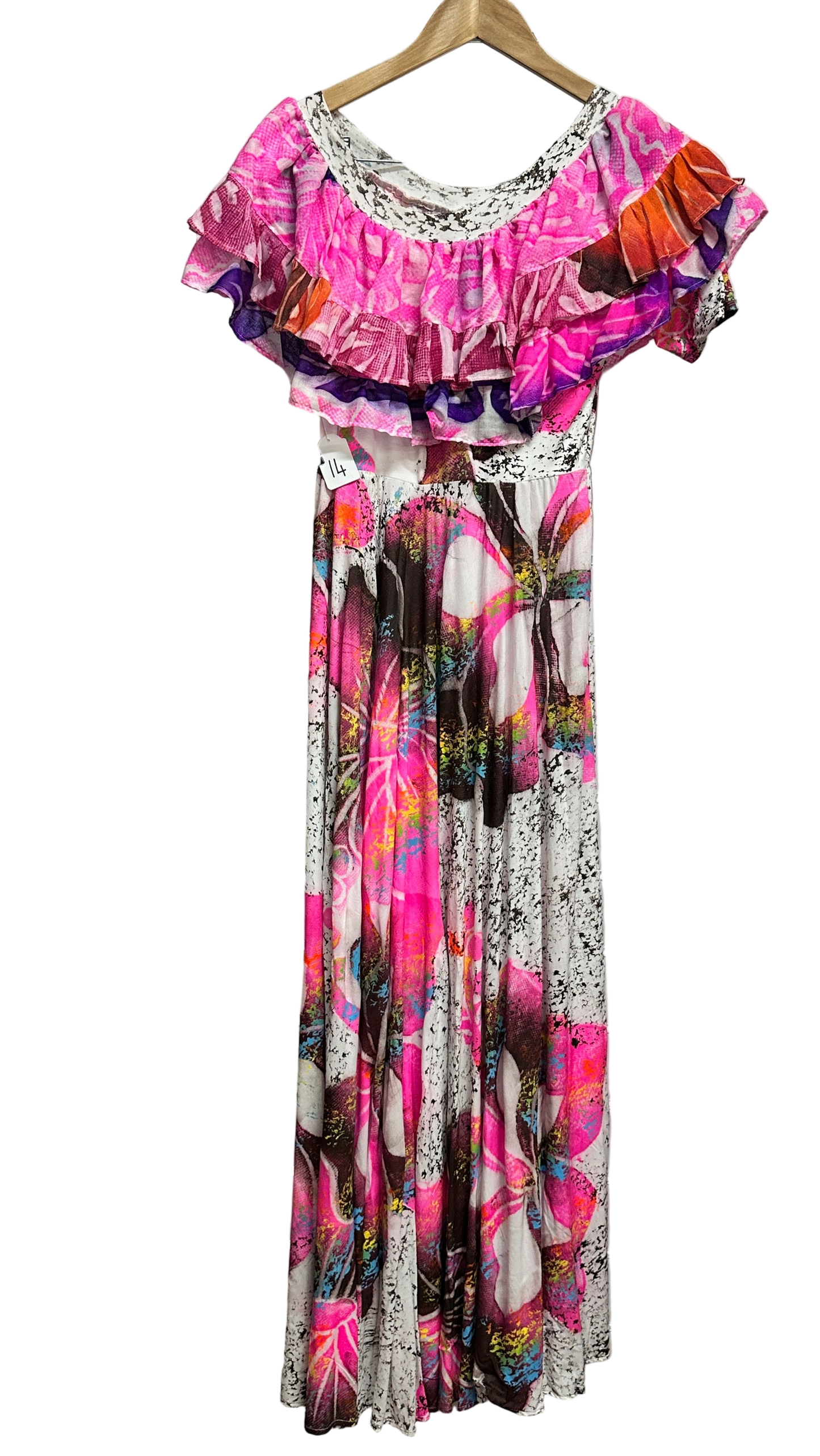 Hand-Painted Frilled-Neck Dress