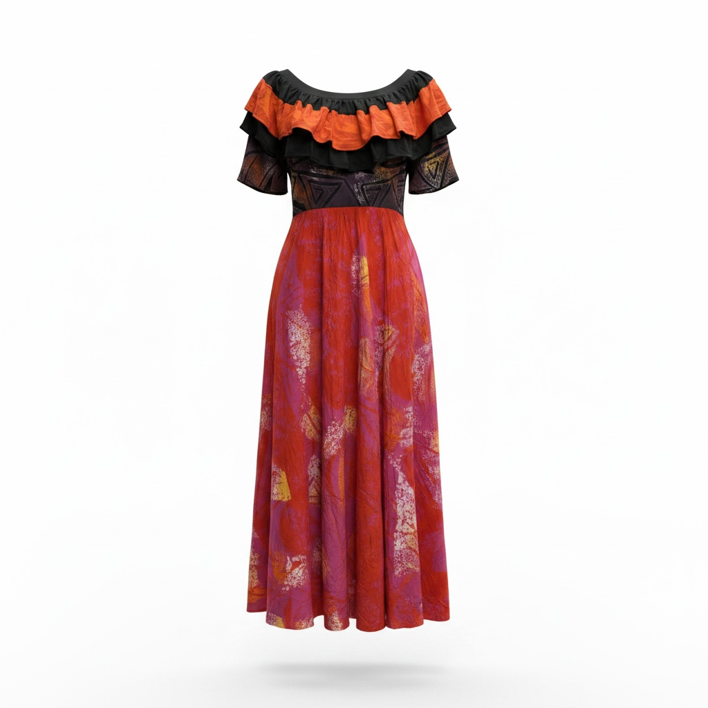 (Size 26) Hand-Painted Frilled-Neck Dress