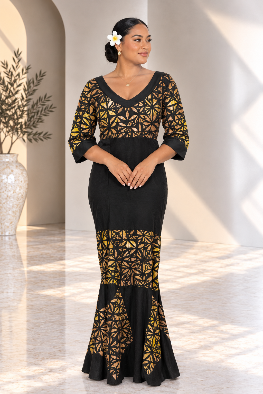 Hand-Painted Black Mermaid Dress (Size 18)