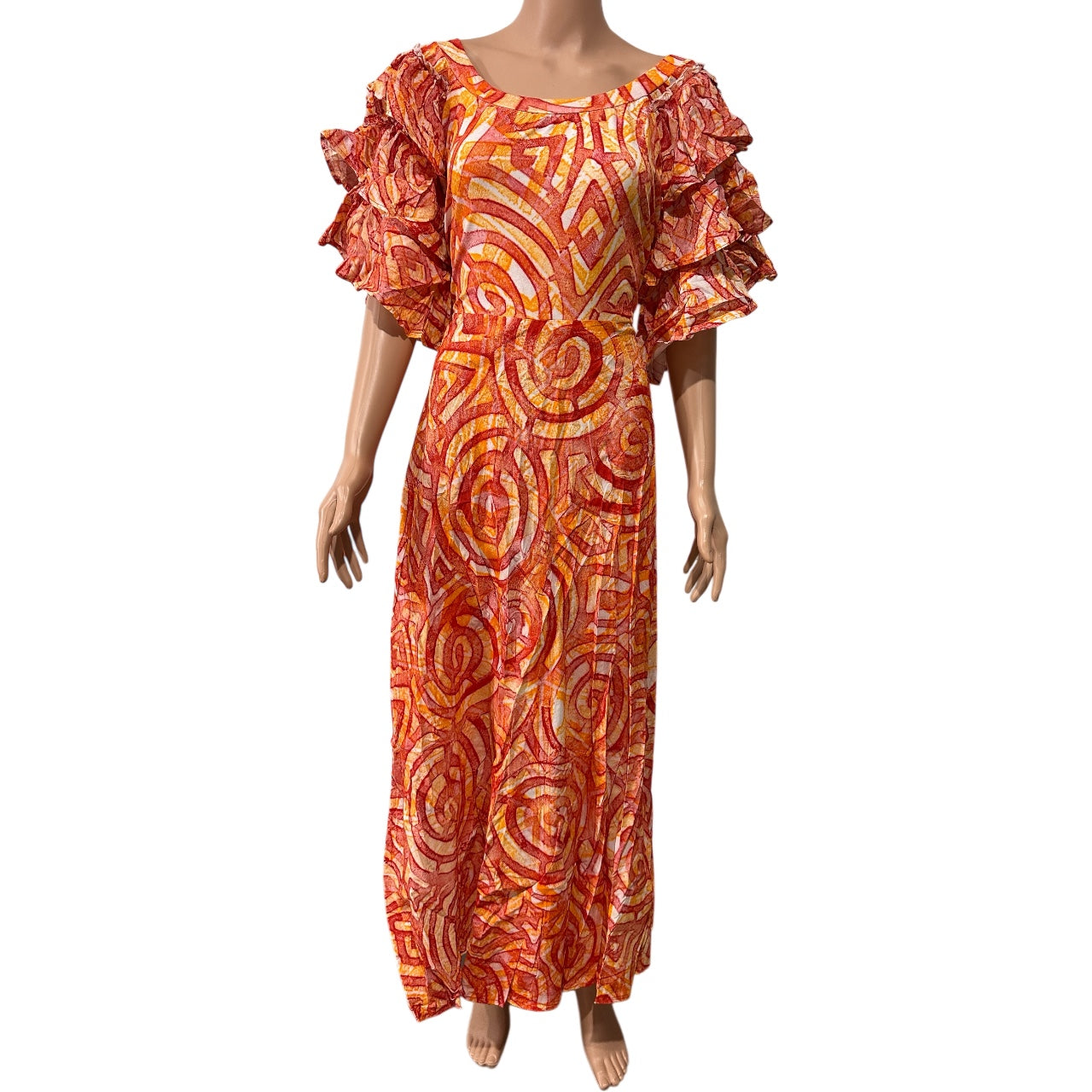 (Size 24) Hand-Painted Triple-Flare Sleeved Dress