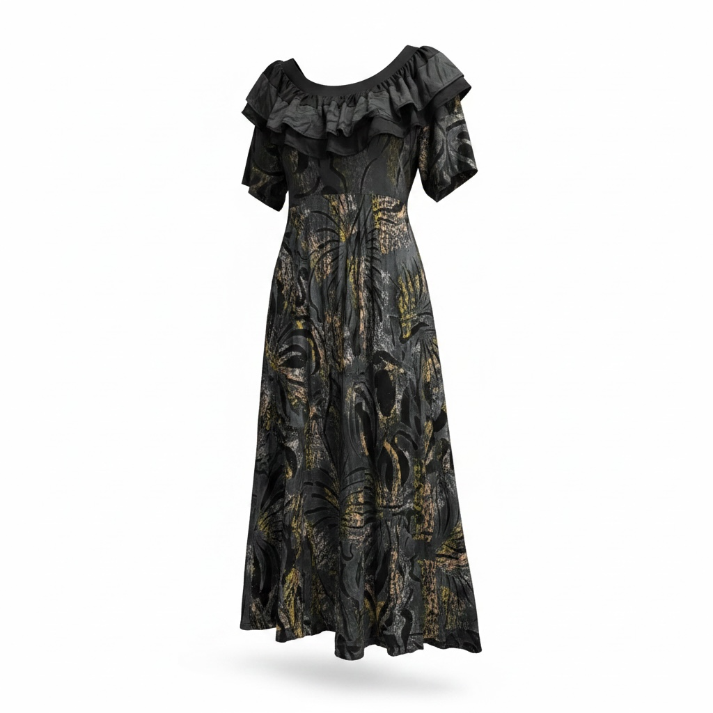 (Size 24) Hand-Painted Frilled-Neck Dress