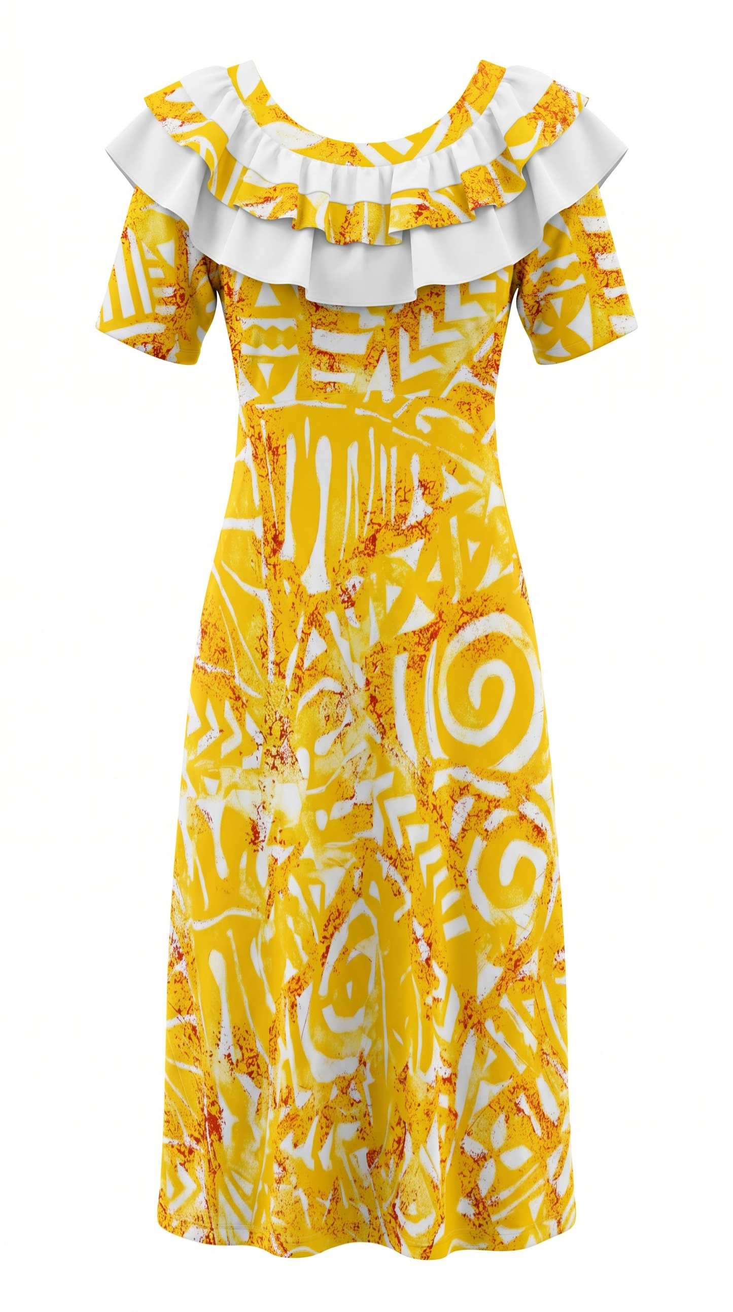 (Size 26) Hand-Painted Frilled-Neck Dress