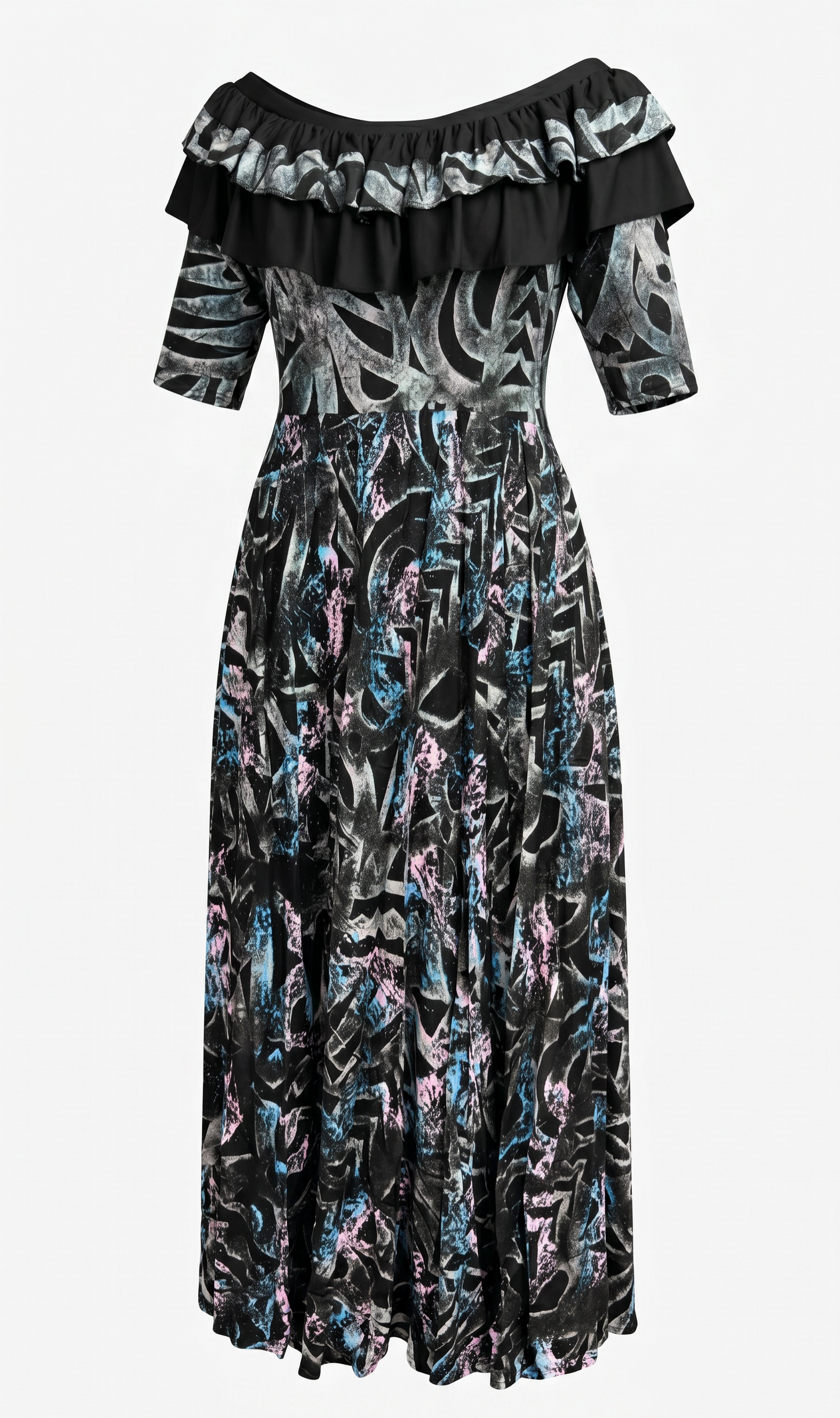 (Size 18) Hand-Painted Frilled-Neck Dress