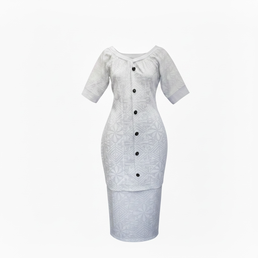 (Size 14) Hand-Painted White Puletasi