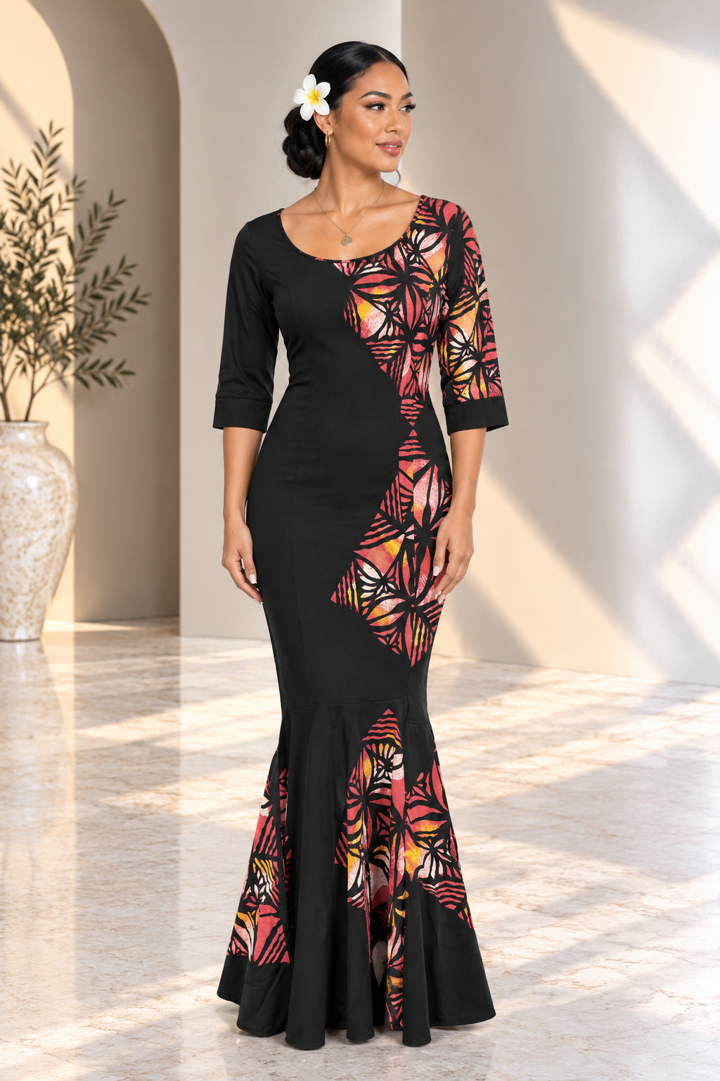 Hand-Painted Black Mermaid Dress (Size 20)