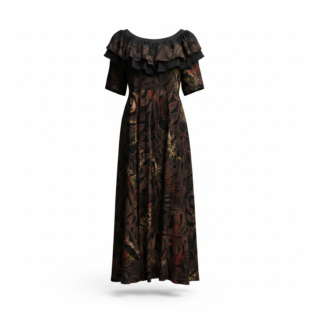 (Size 22) Hand-Painted Frilled-Neck Dress
