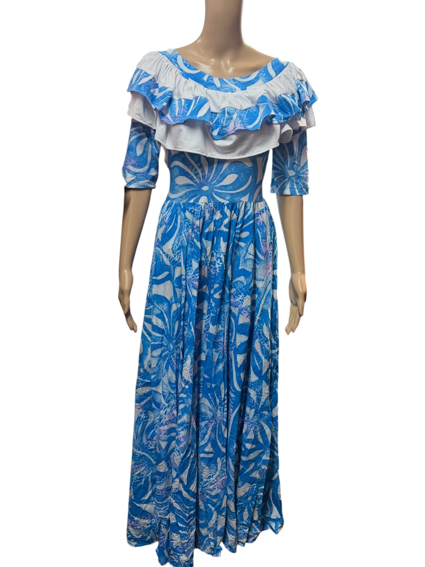 (Size 10) Hand-Painted Frilled-Neck Dress