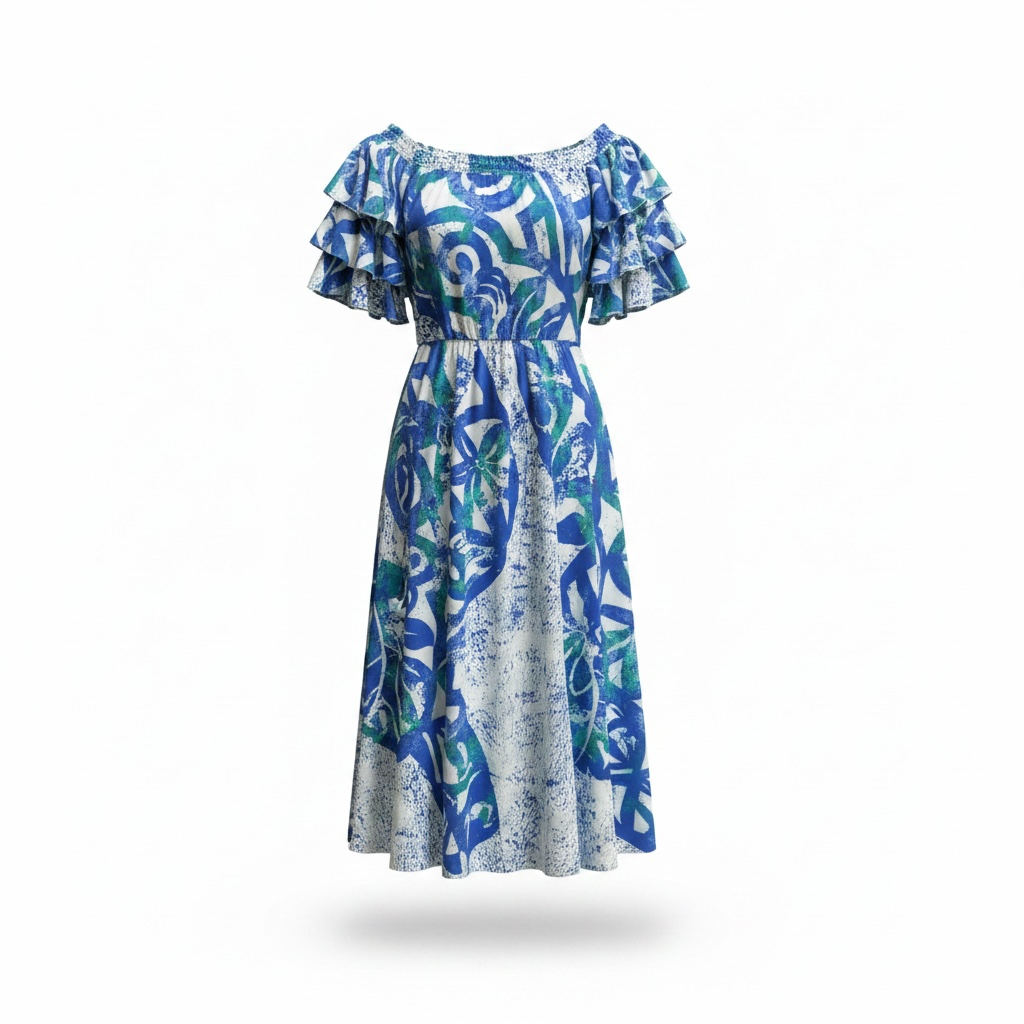 (Size 22) Hand-Painted Triple-Flare Sleeved Dress