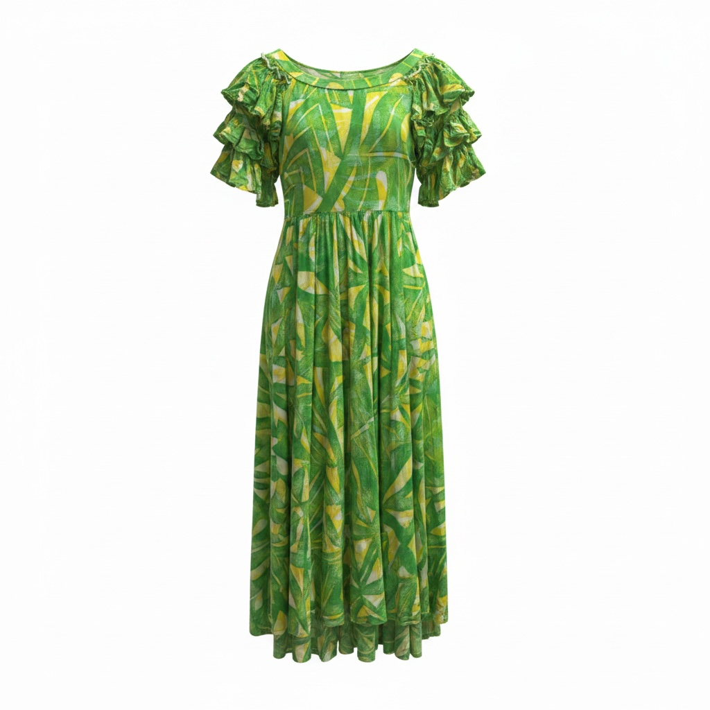 (Size 16) Hand-Painted Triple-Flare Sleeved Dress