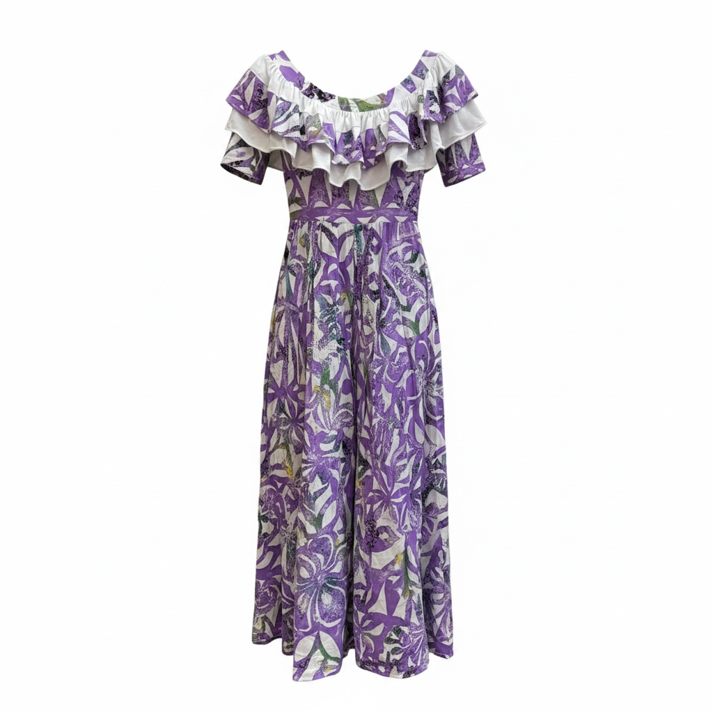 (Size 10) Hand-Painted Frilled-Neck Dress