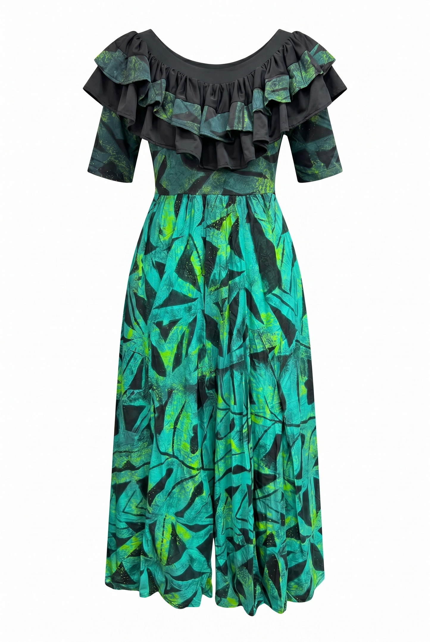 (Size 12) Hand-Painted Frilled-Neck Dress