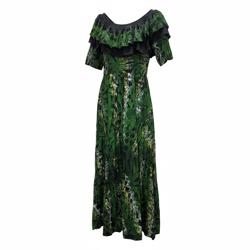 (Size 14) Hand-Painted Frilled-Neck Dress
