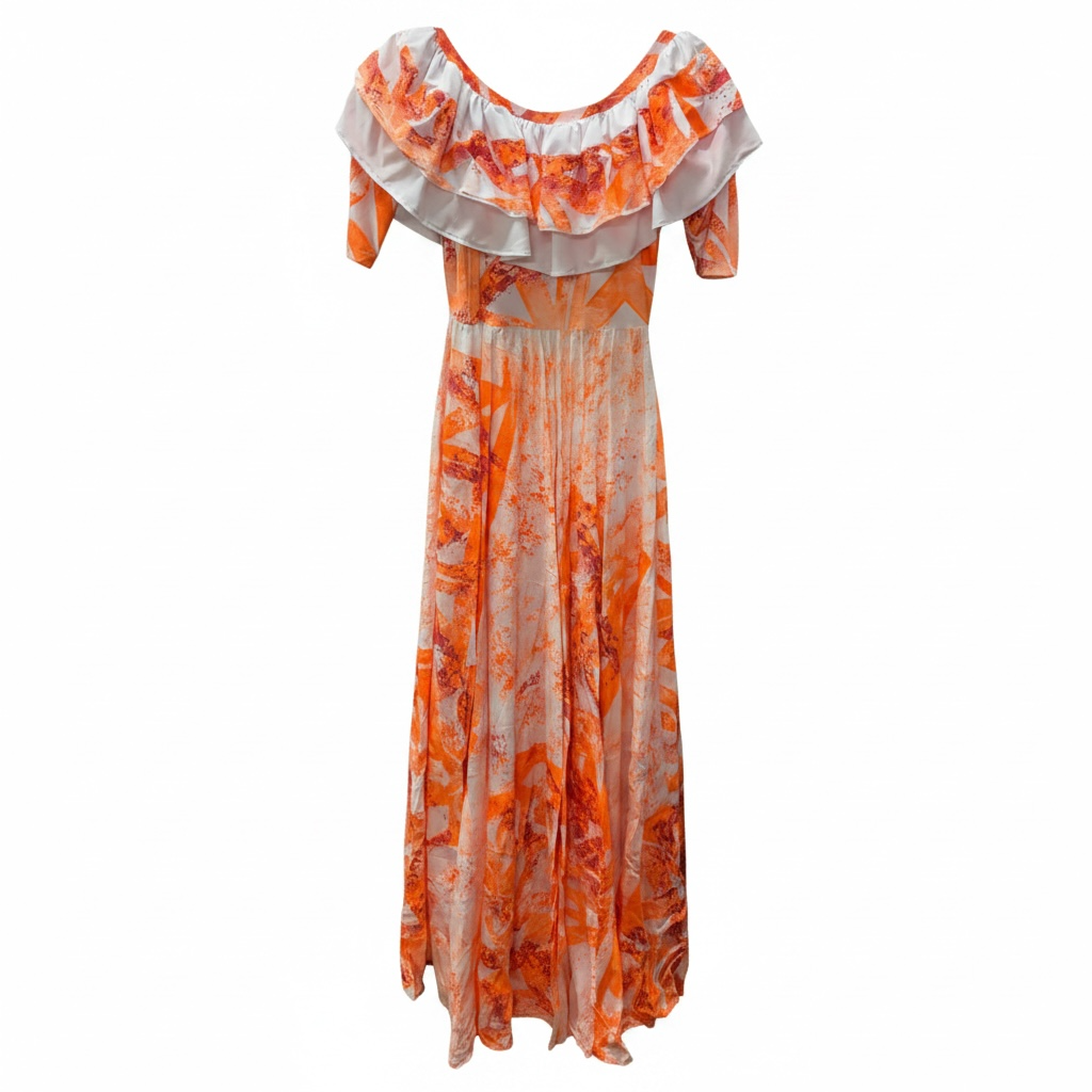 (Size 10) Hand-Painted Frilled-Neck Dress