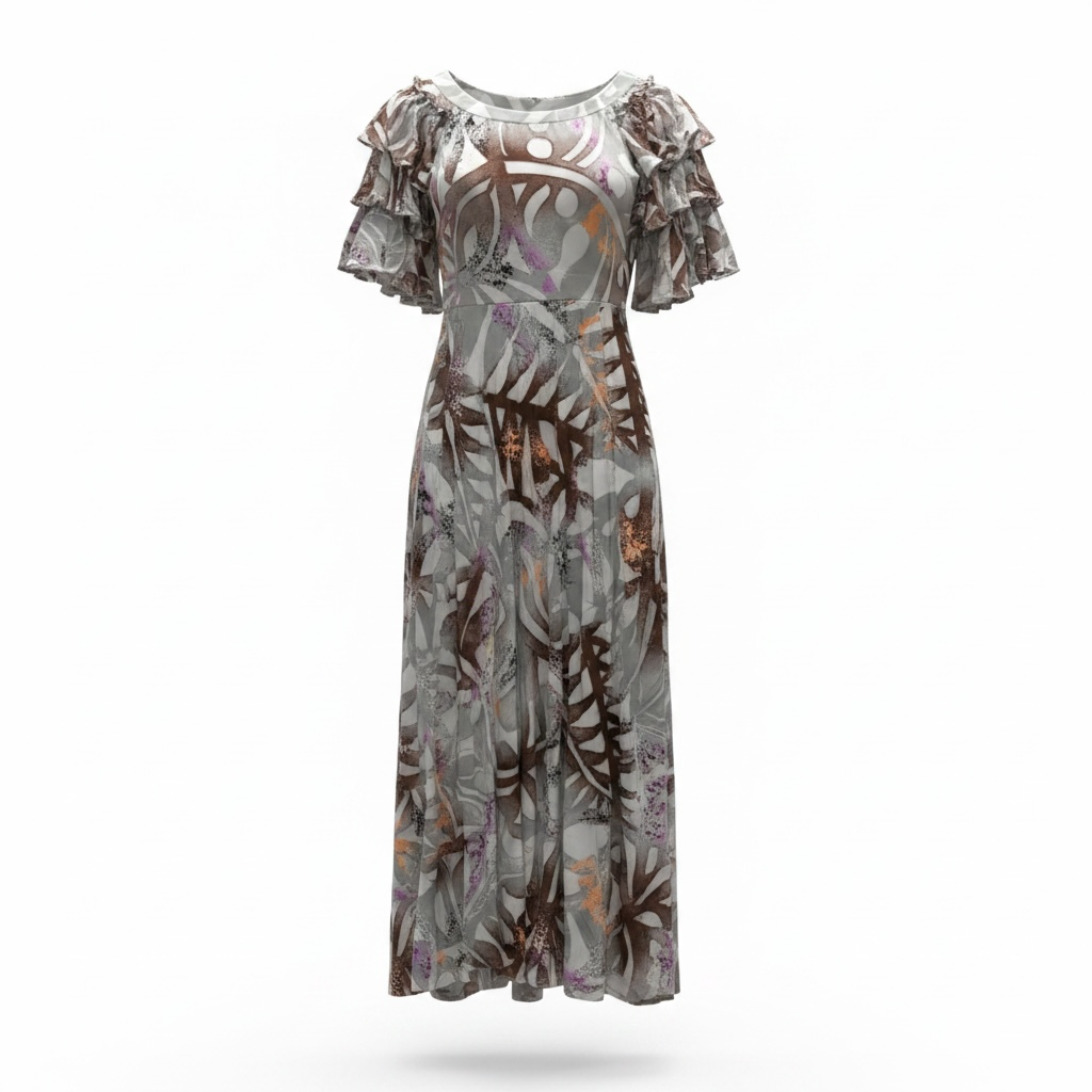 (Size 16) Hand-Painted Triple-Flare Sleeved Dress