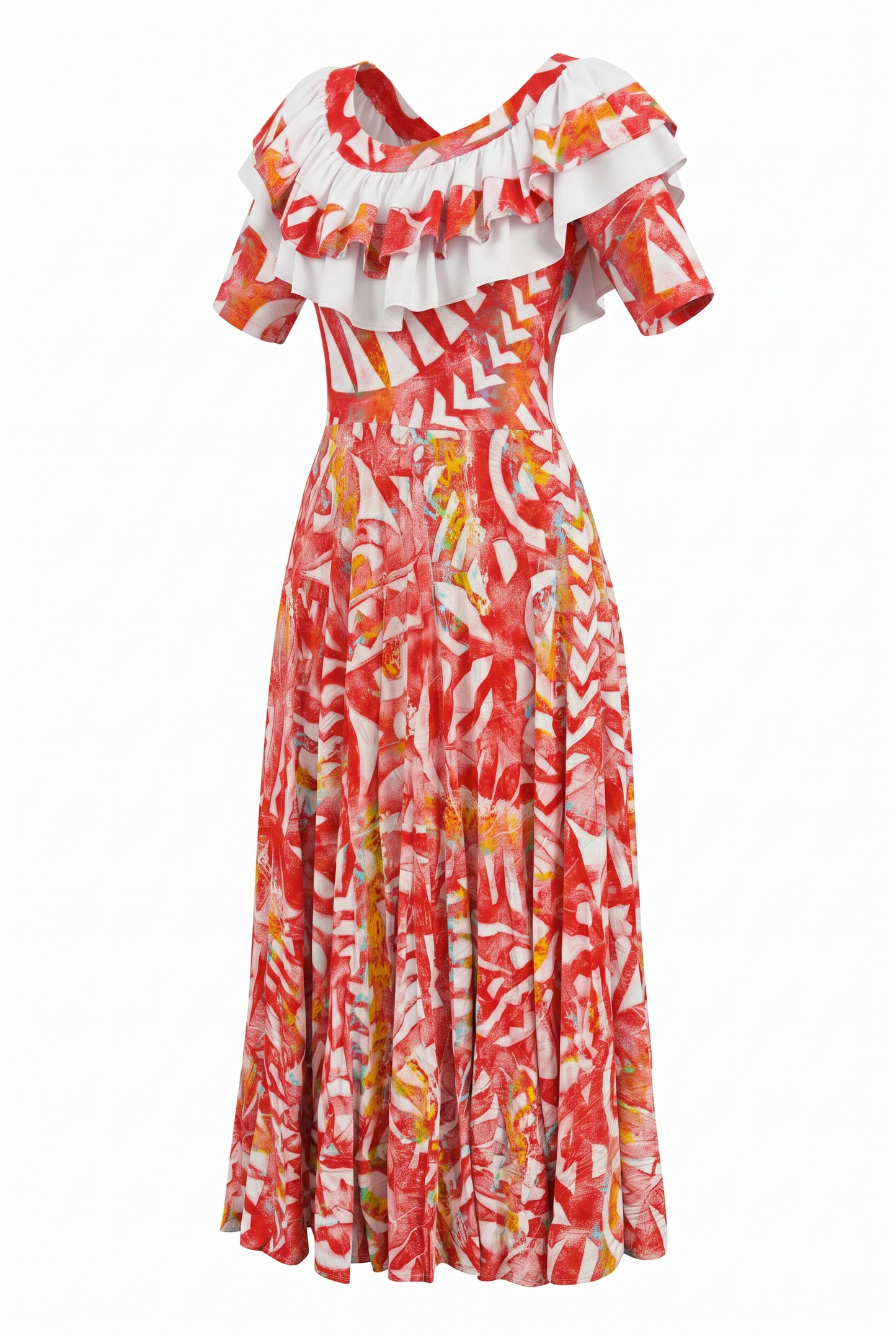 (Size 12) Hand-Painted Frilled-Neck Dress