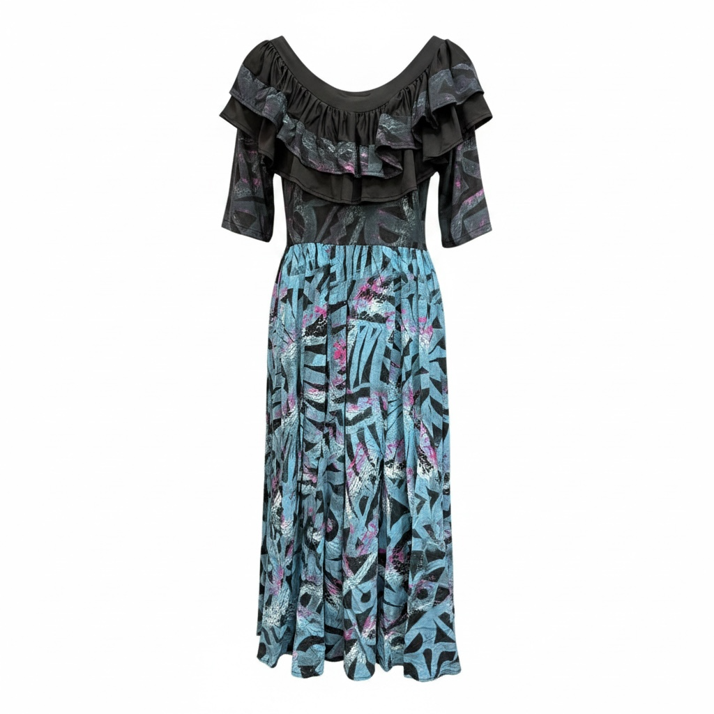(Size 10) Hand-Painted Frilled-Neck Dress