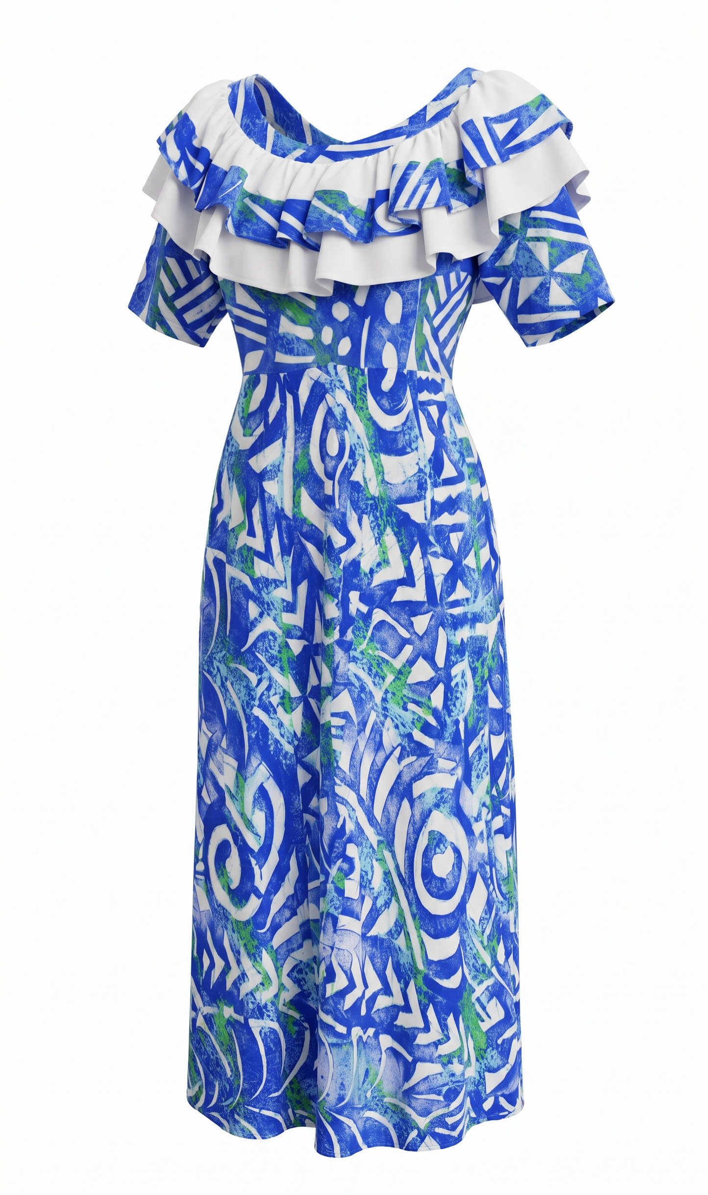(Size 20) Hand-Painted Frilled-Neck Dress