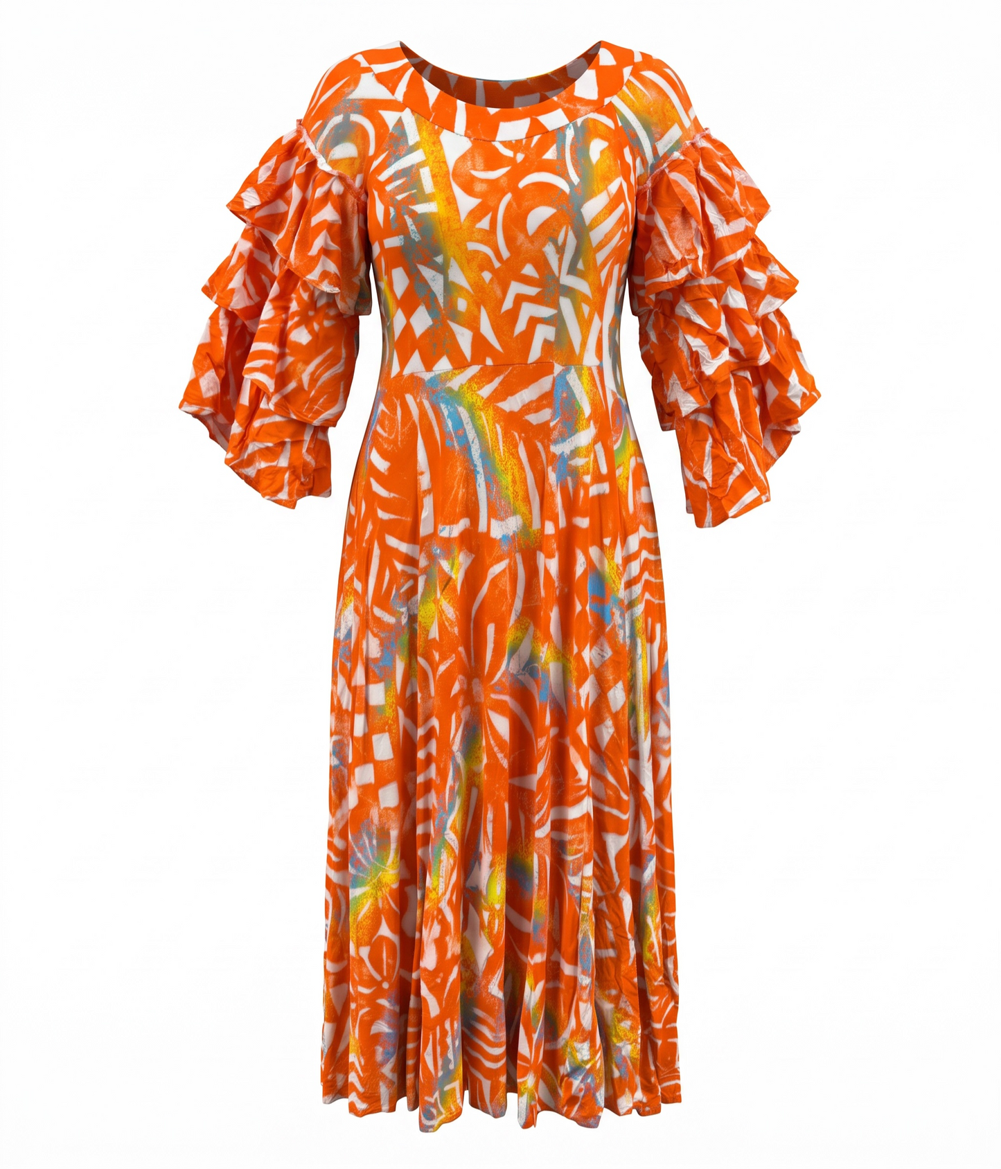 (Size 26) Hand-Painted Triple-Flare Sleeved Dress