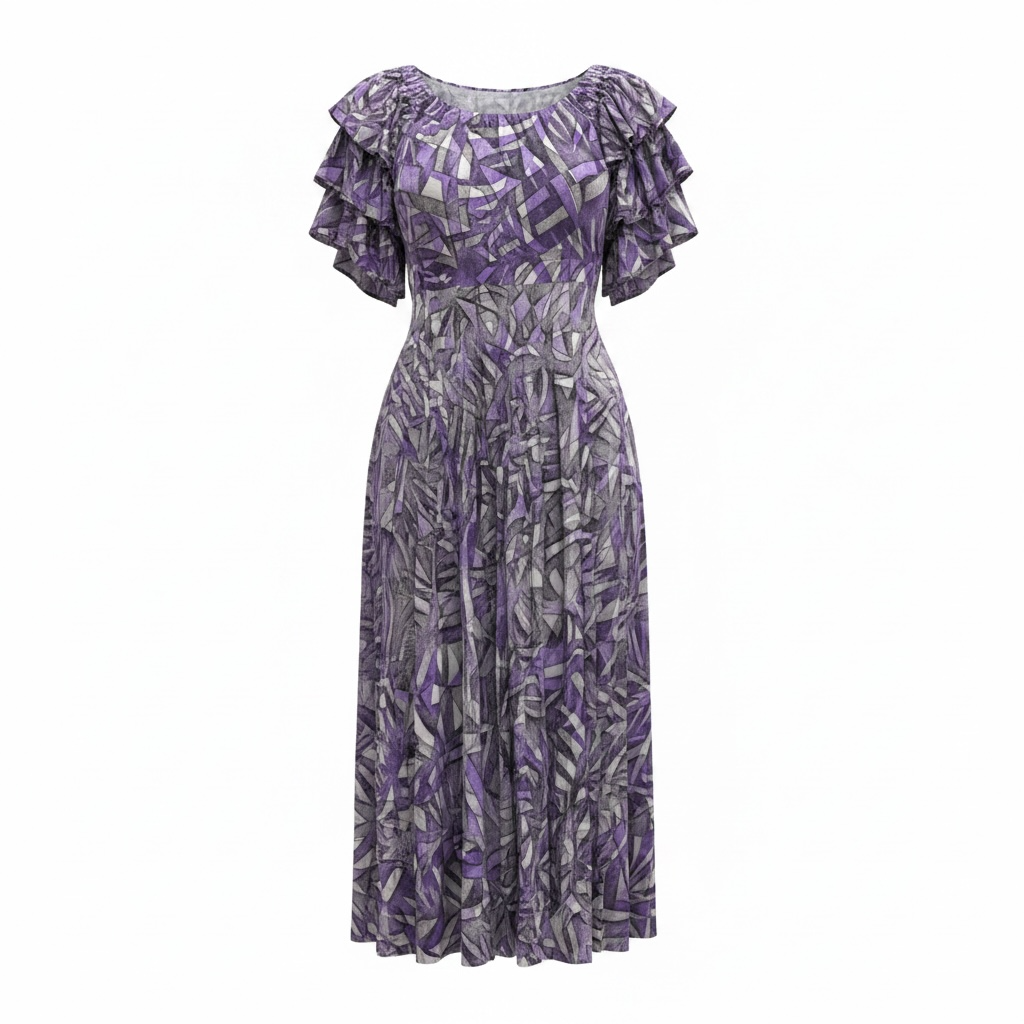 (Size 24) Hand-Painted Triple-Flare Sleeved Dress