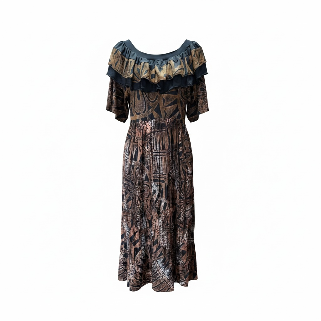 (Size 24) Hand-Painted Frilled-Neck Dress