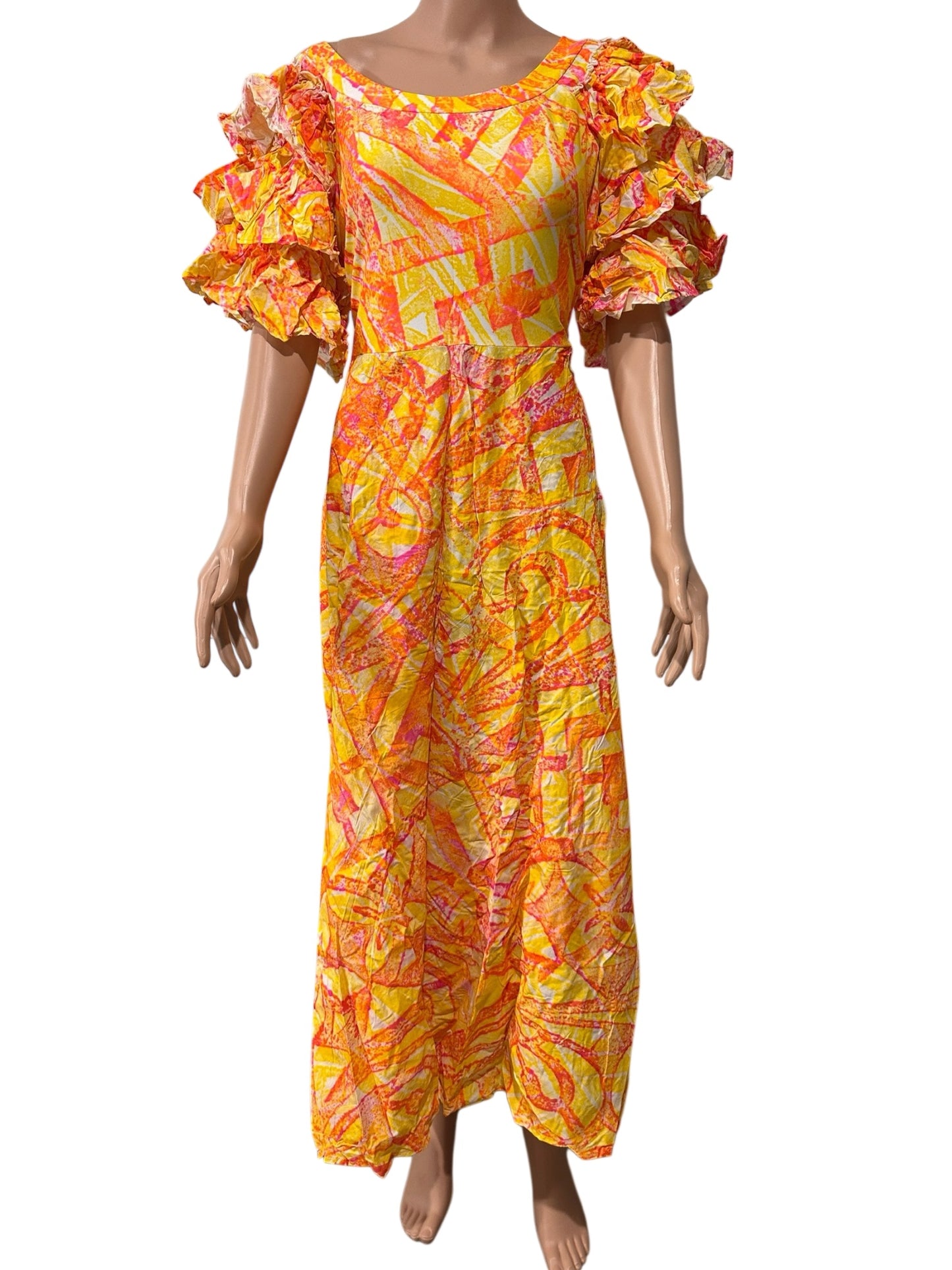 (Size 20) Hand-Painted Triple-Flare Sleeved Dress