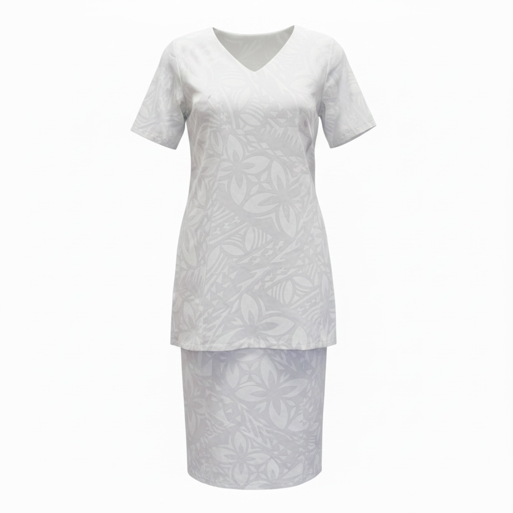 (Size 14) Hand-Painted White Puletasi