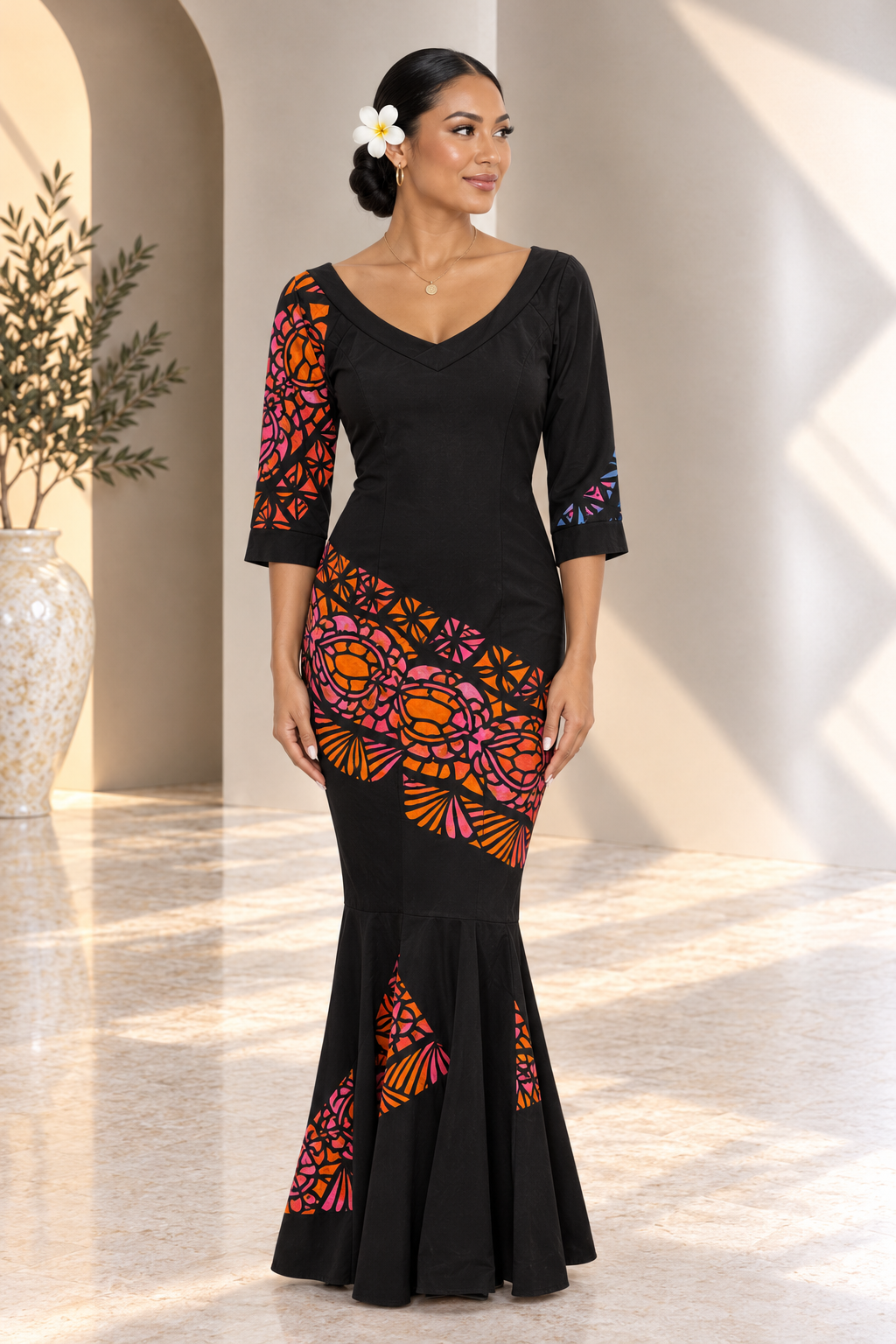 Hand-Painted Black Mermaid Dress (Size 18)