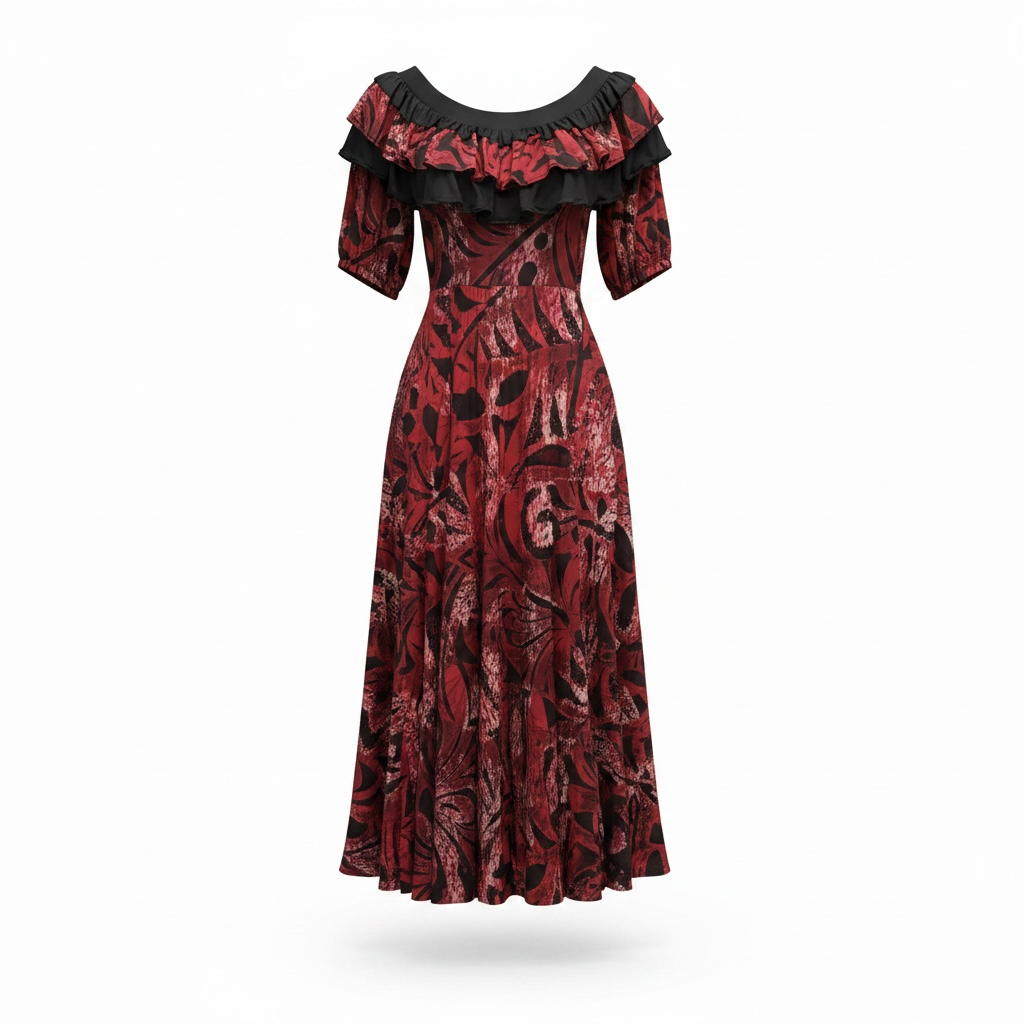 (Size 24) Hand-Painted Frilled-Neck Dress