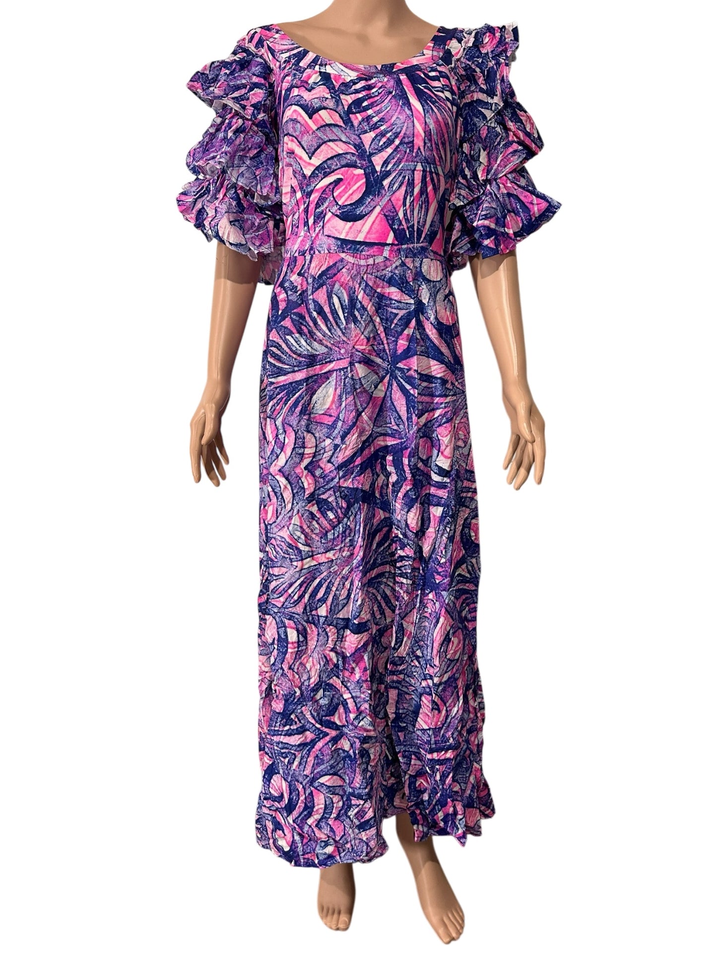 (Size 22) Hand-Painted Triple-Flare Sleeved Dress