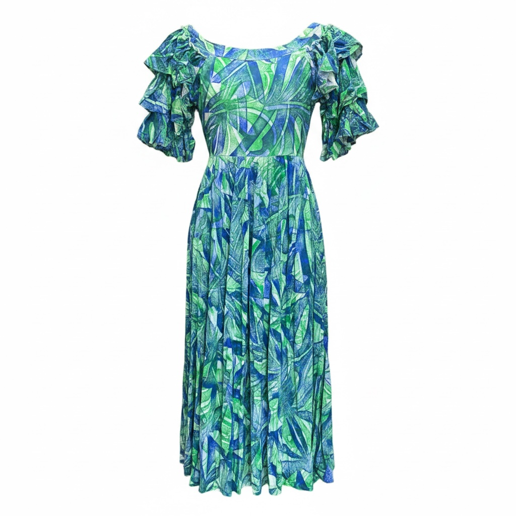 (Size 14) Hand-Painted Triple-Flare Sleeved Dress