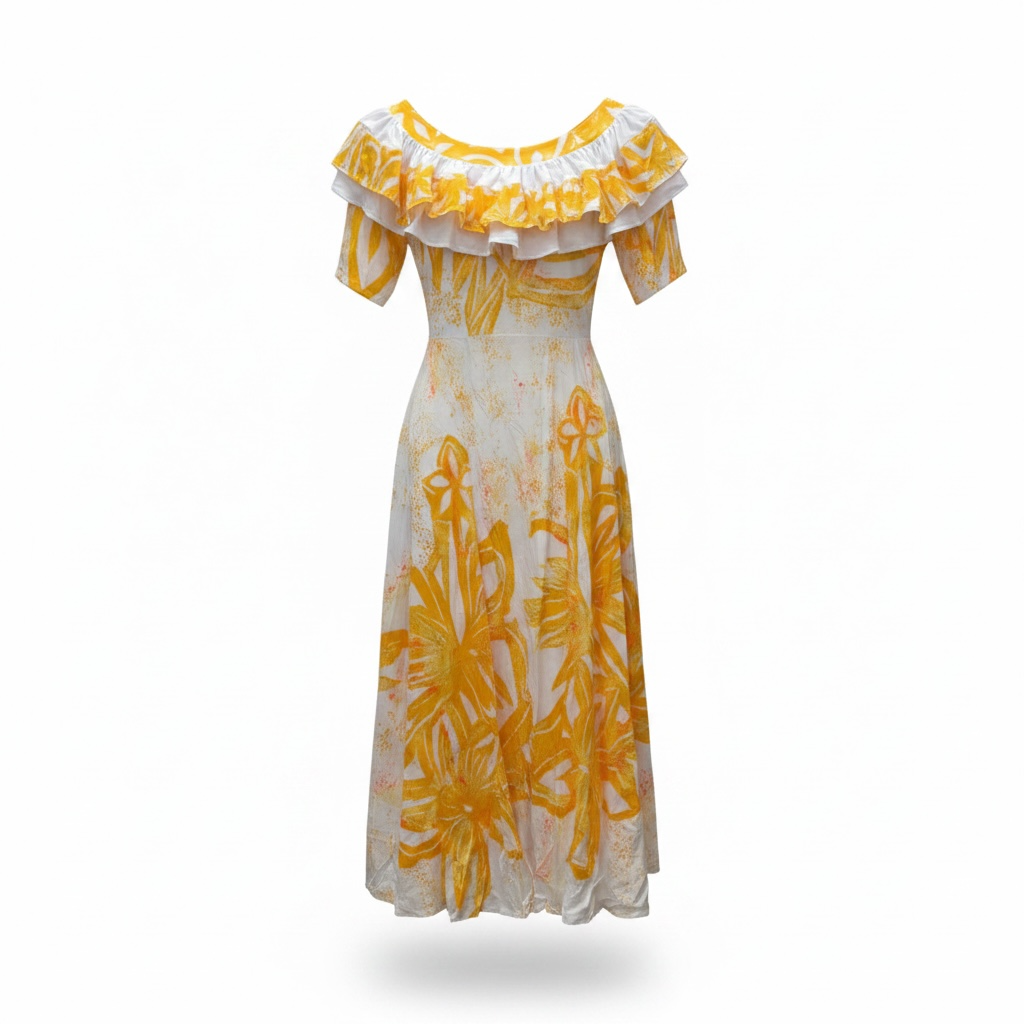 (Size 16) Hand-Painted Frilled-Neck Dress
