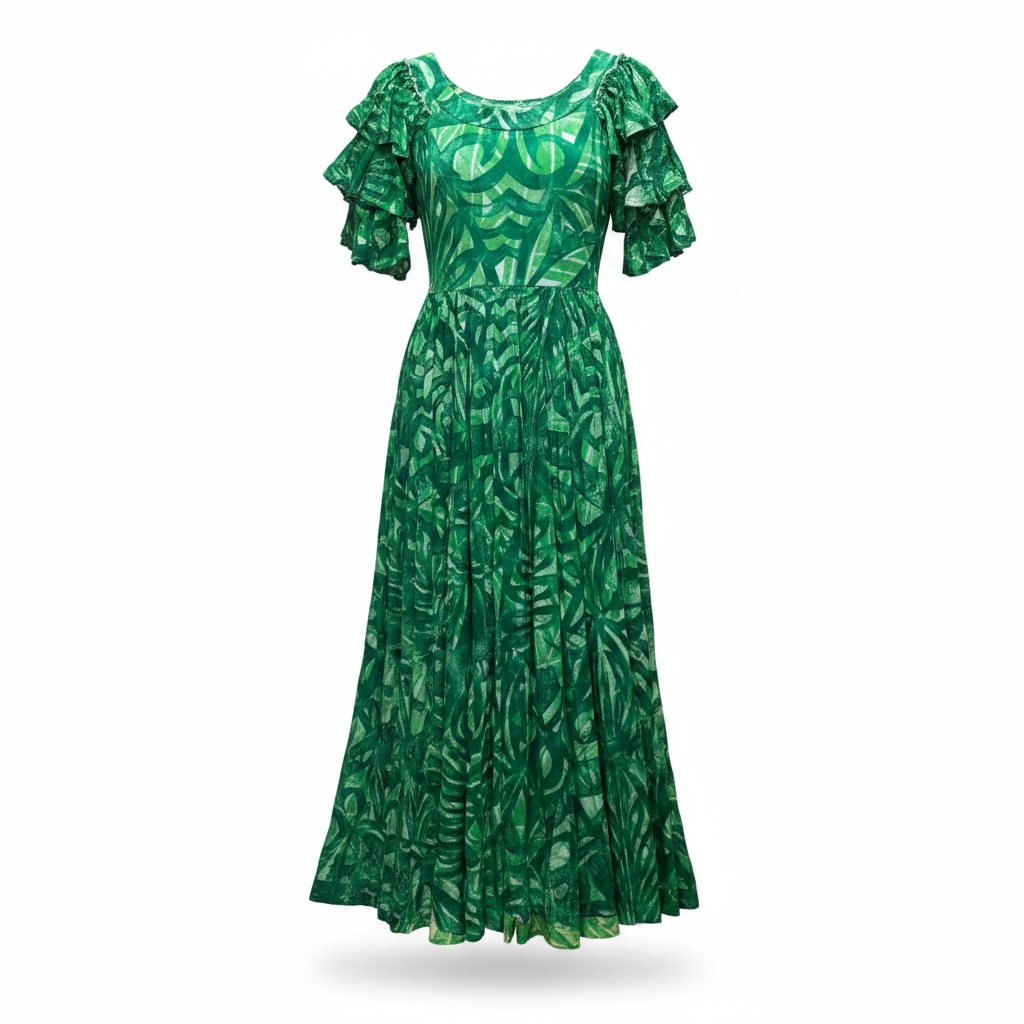(Size 10) Hand-Painted Triple-Flare Sleeved Dress