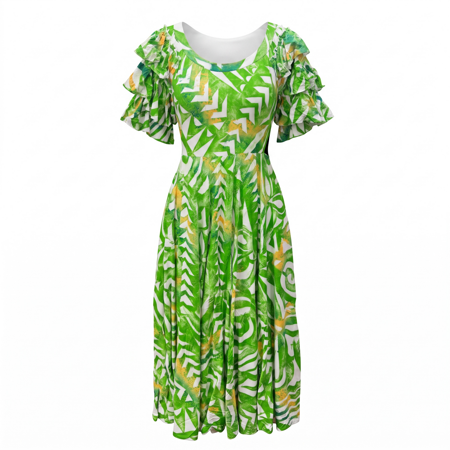 (Size 24) Hand-Painted Triple-Flare Sleeved Dress