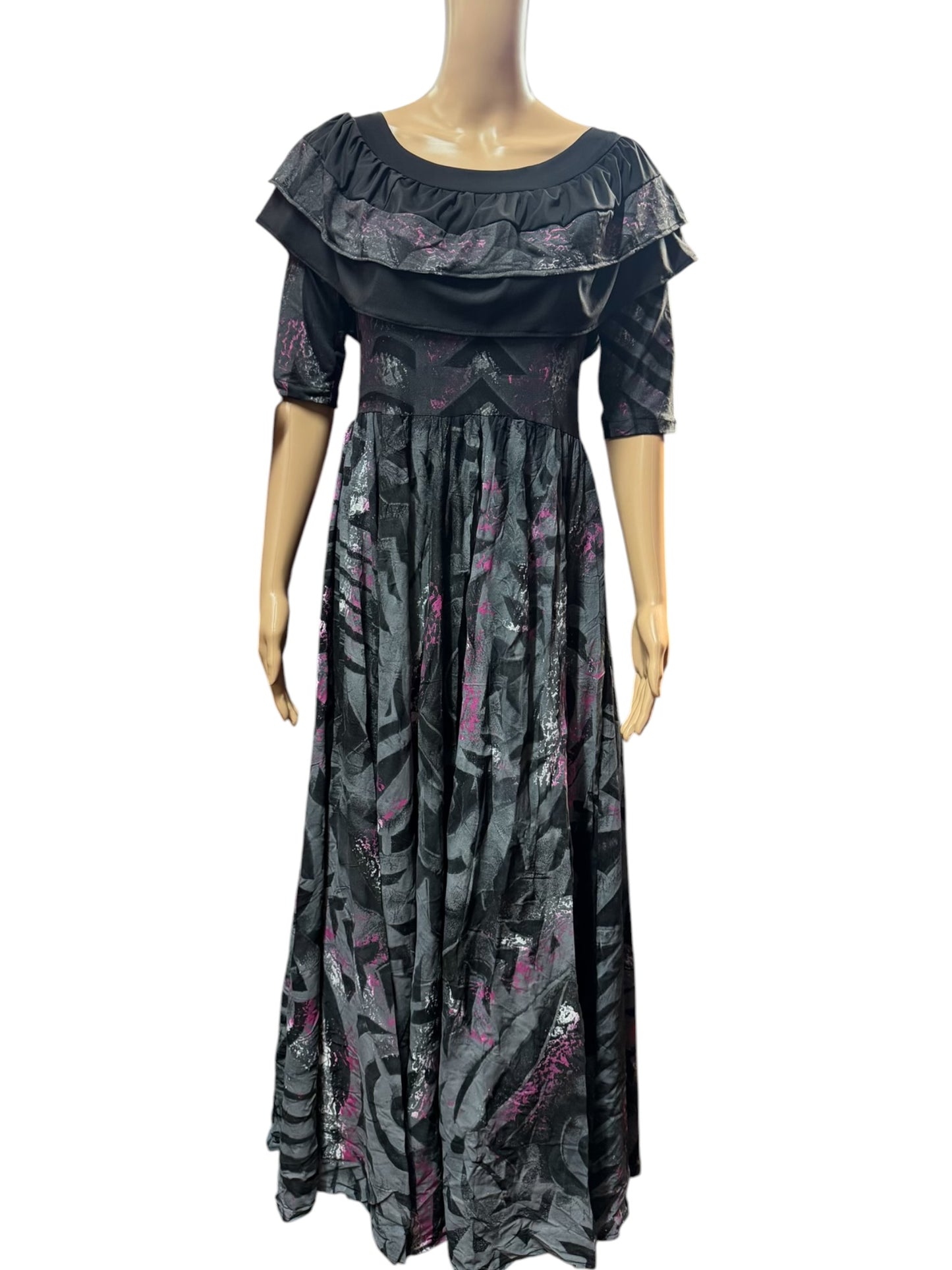 (Size 10) Hand-Painted Frilled-Neck Dress