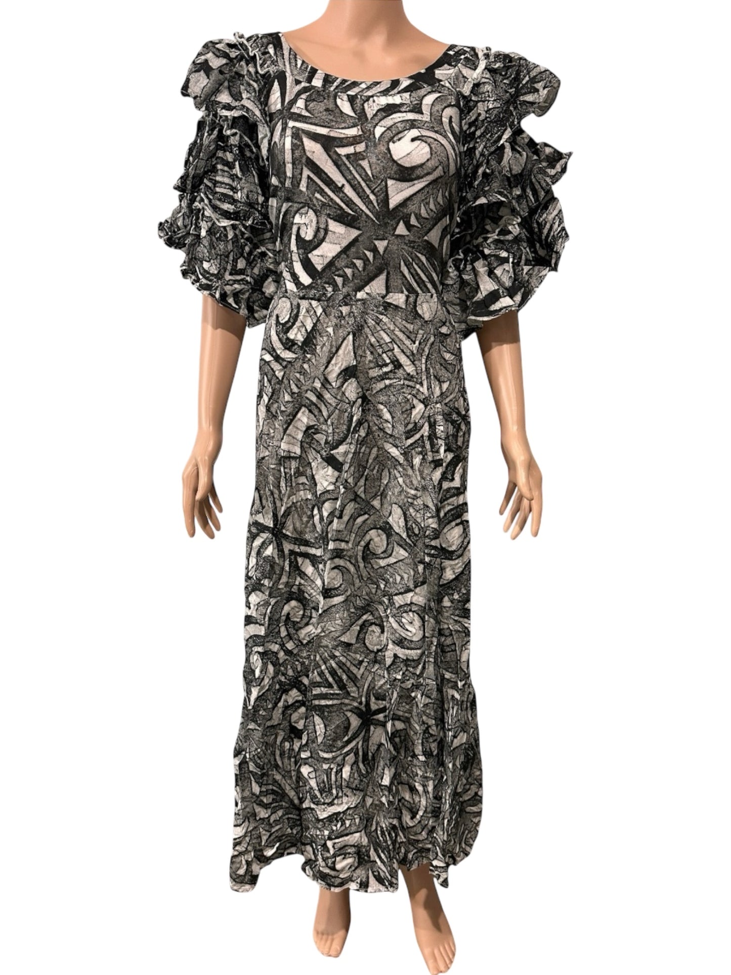 (Size 24) Hand-Painted Triple-Flare Sleeved Dress