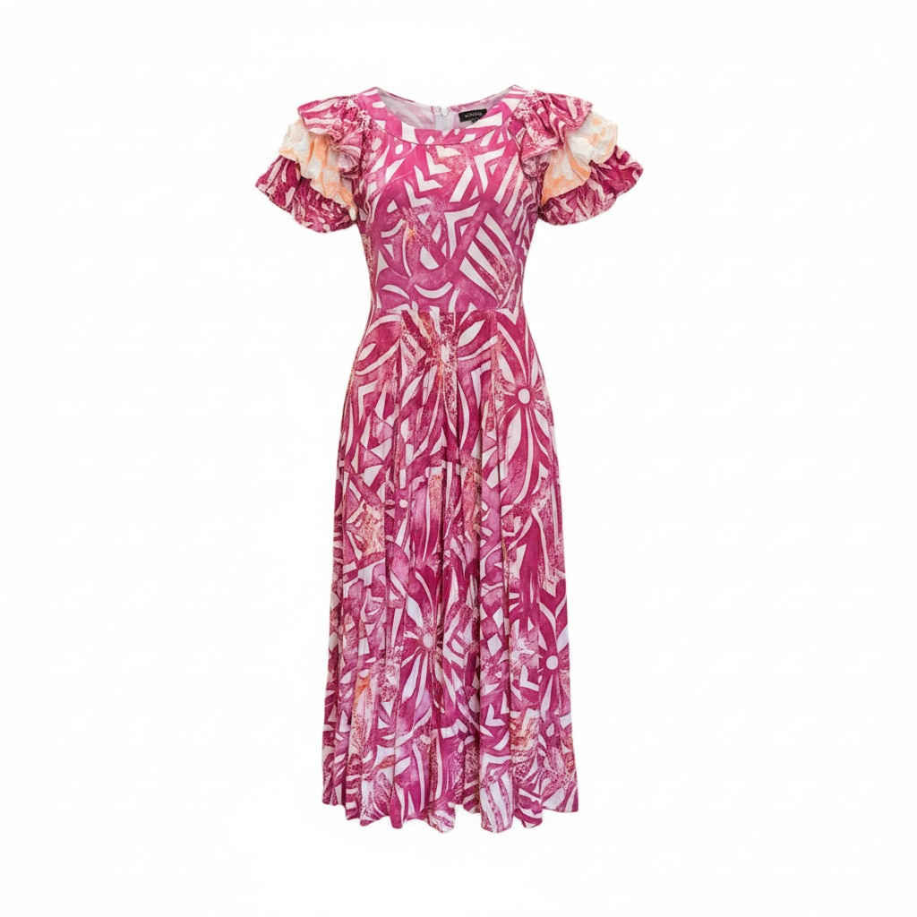 (Size 14) Hand-Painted Triple-Flare Sleeved Dress
