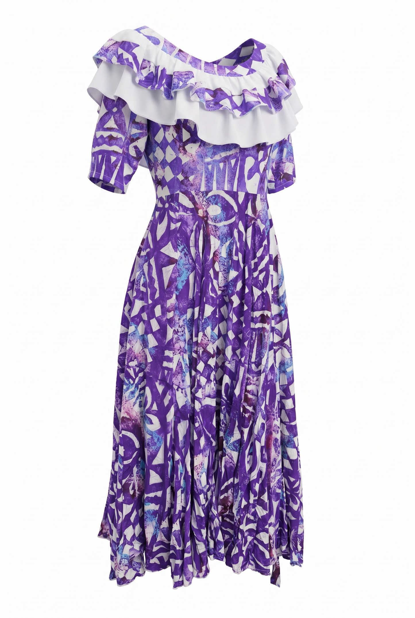 (Size 18) Hand-Painted Frilled-Neck Dress