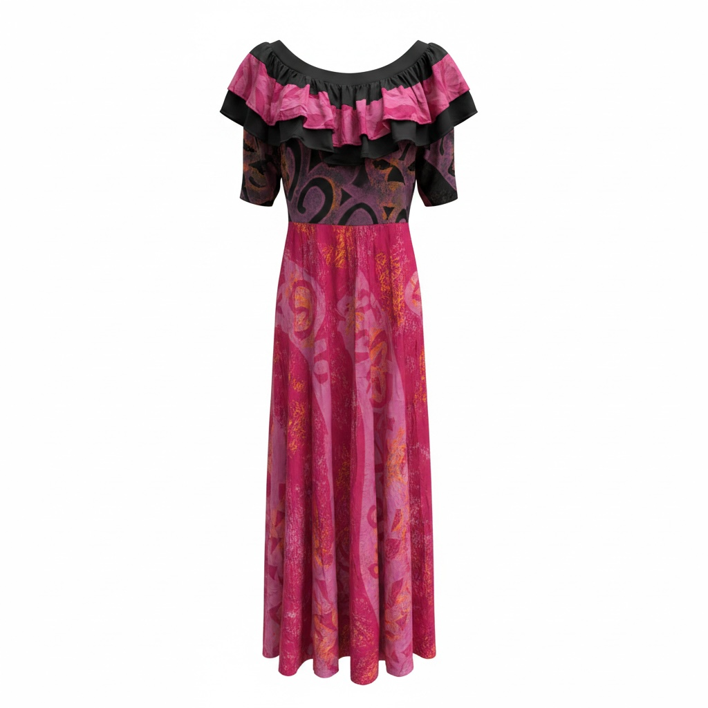 (Size 22) Hand-Painted Frilled-Neck Dress