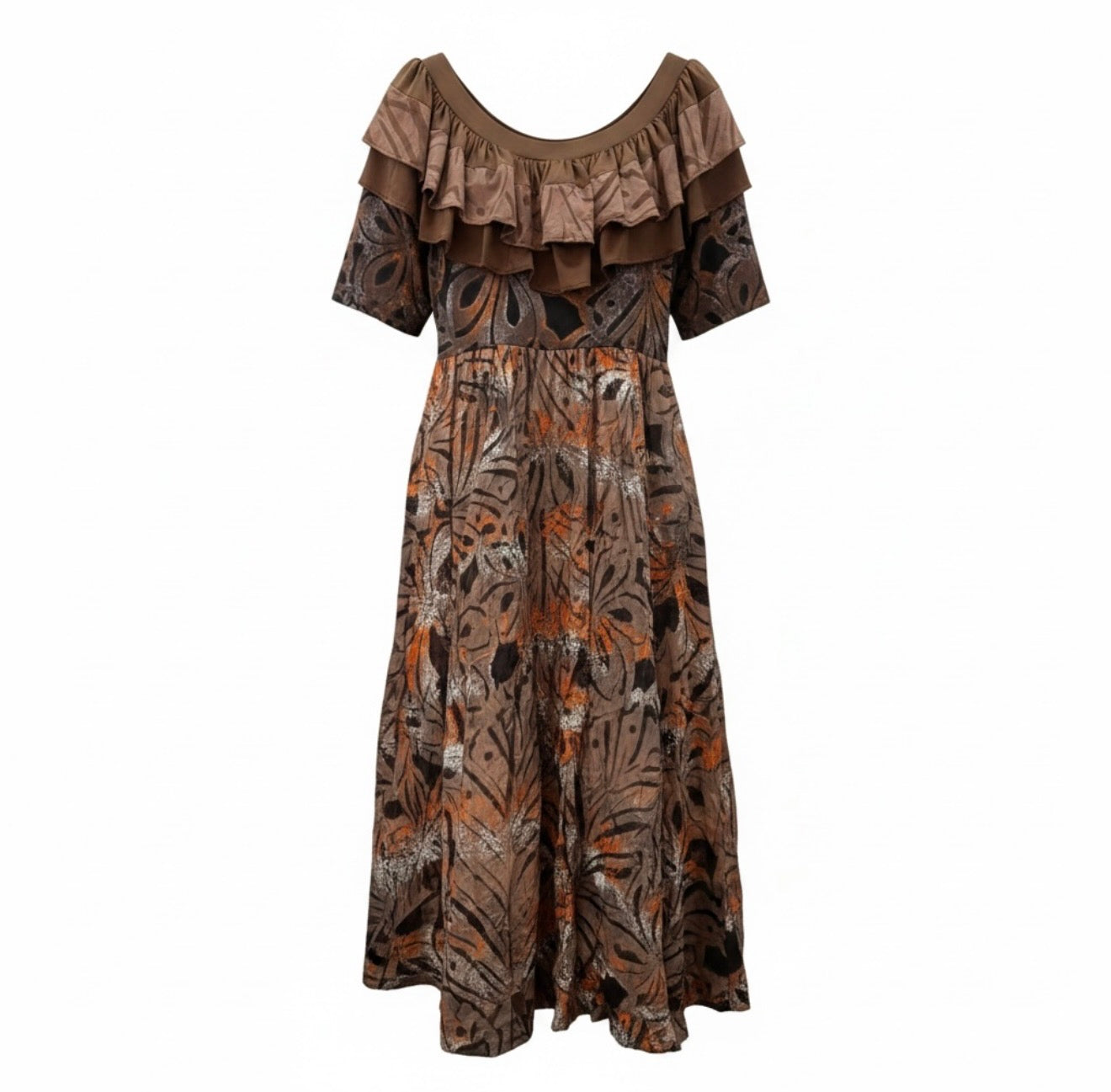 (Size 20) Hand-Painted Frilled-Neck Dress