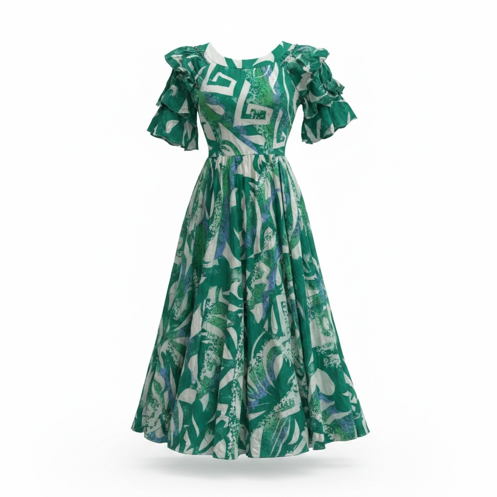 (Size 10) Hand-Painted Triple-Flare Sleeved Dress