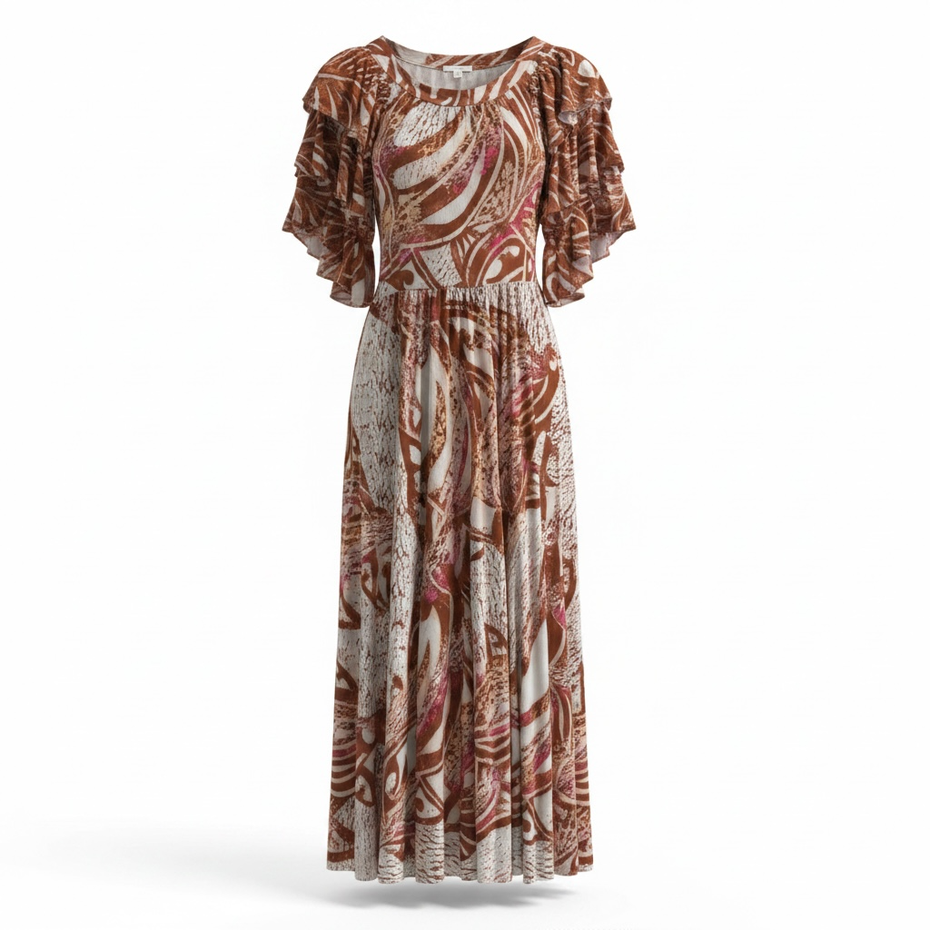(Size 26) Hand-Painted Triple-Flare Sleeved Dress
