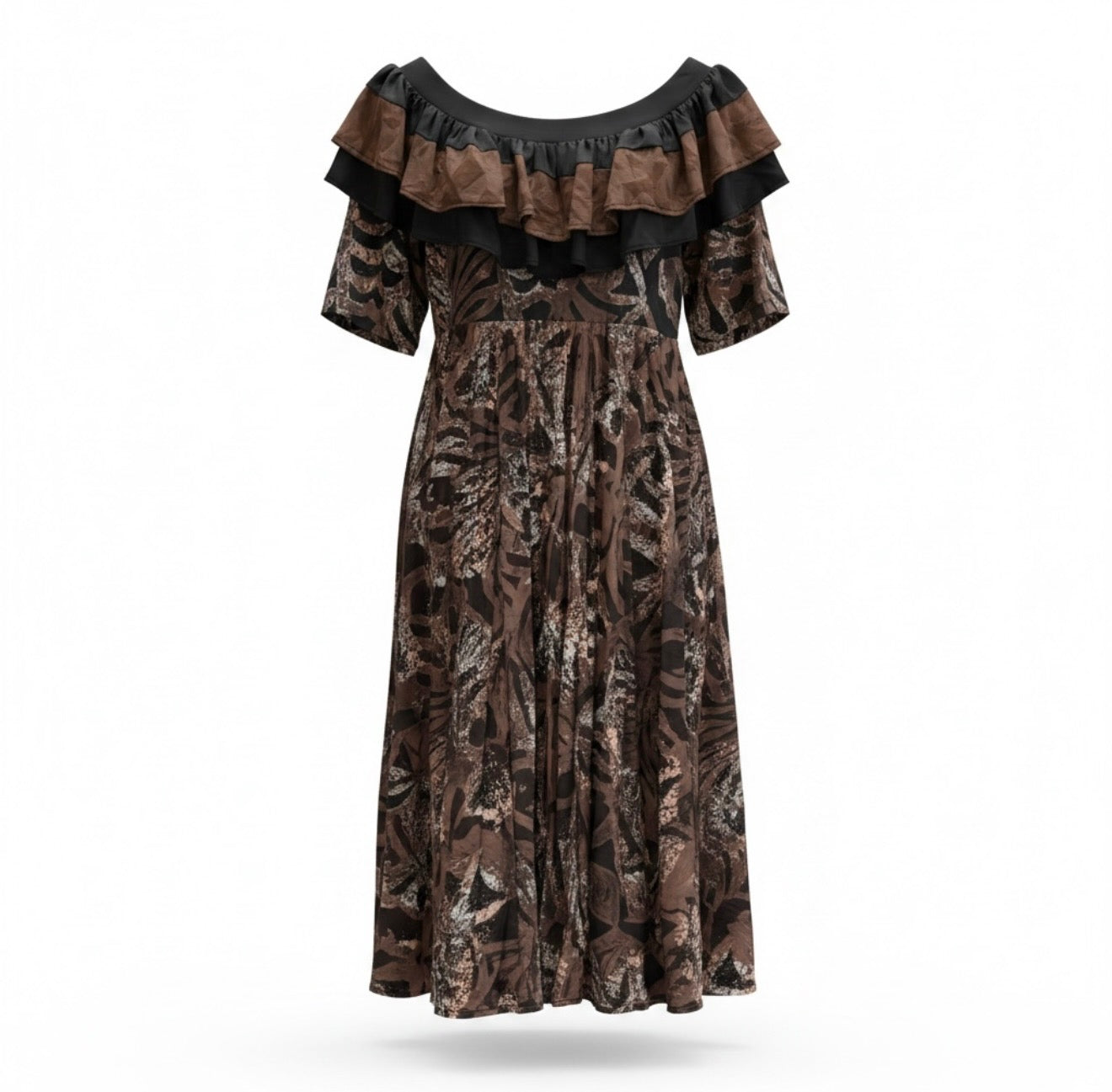 (Size 22) Hand-Painted Frilled-Neck Dress