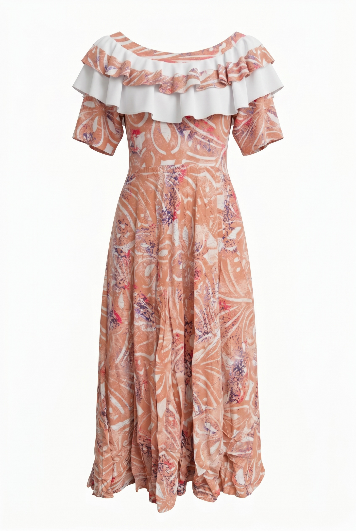 (Size 22) Hand-Painted Frilled-Neck Dress