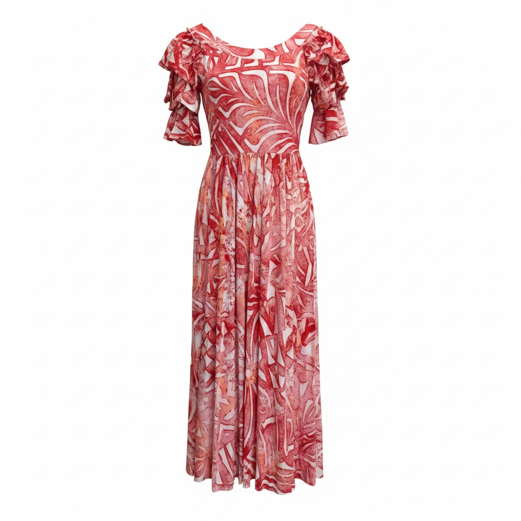 (Size 14) Hand-Painted Triple-Flare Sleeved Dress