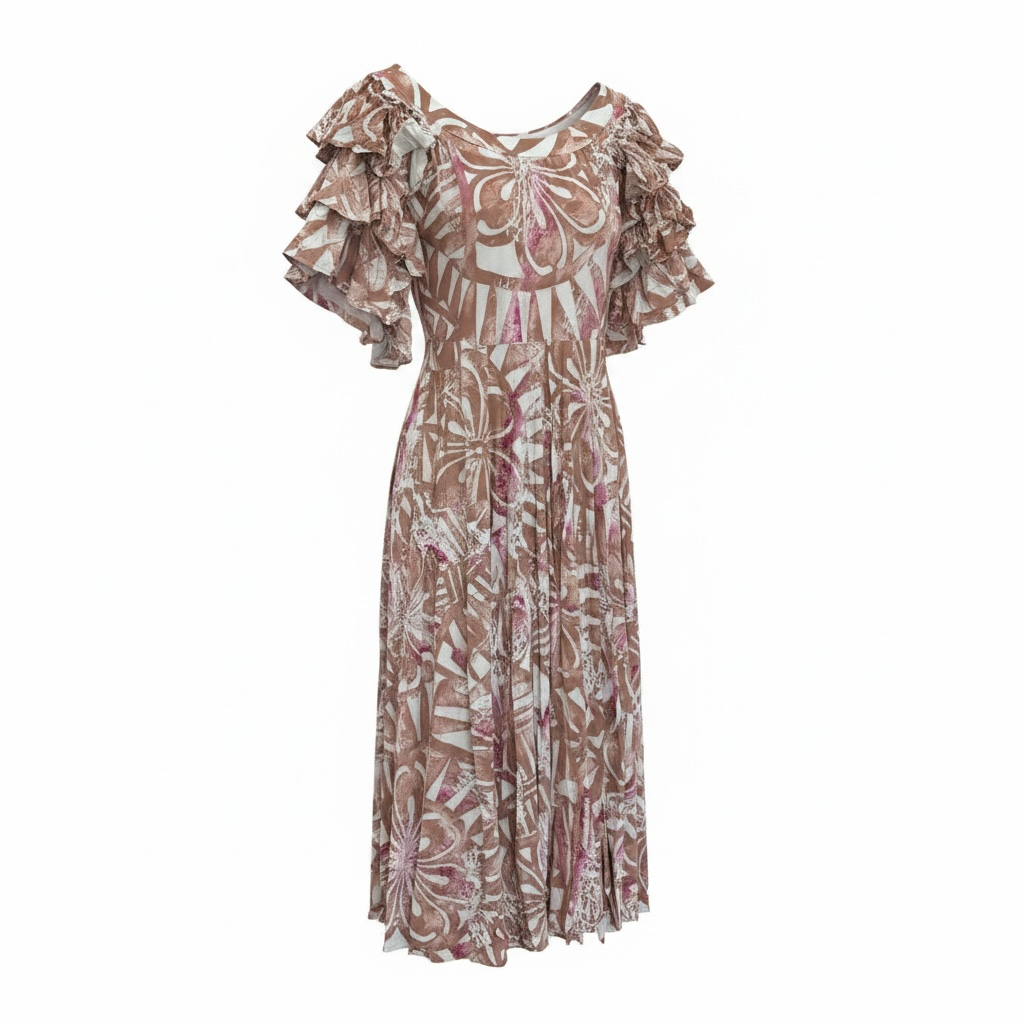 (Size 24) Hand-Painted Triple-Flare Sleeved Dress