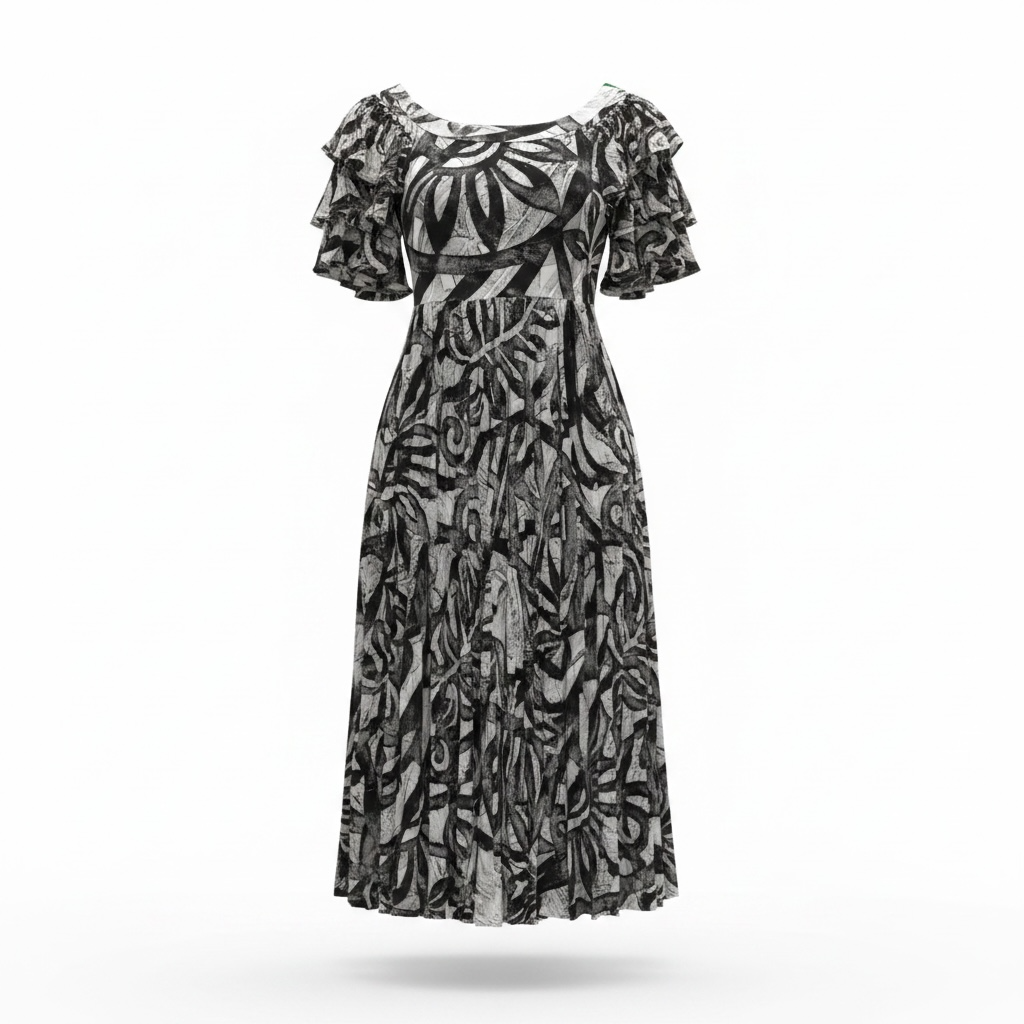 (Size 16) Hand-Painted Triple-Flare Sleeved Dress