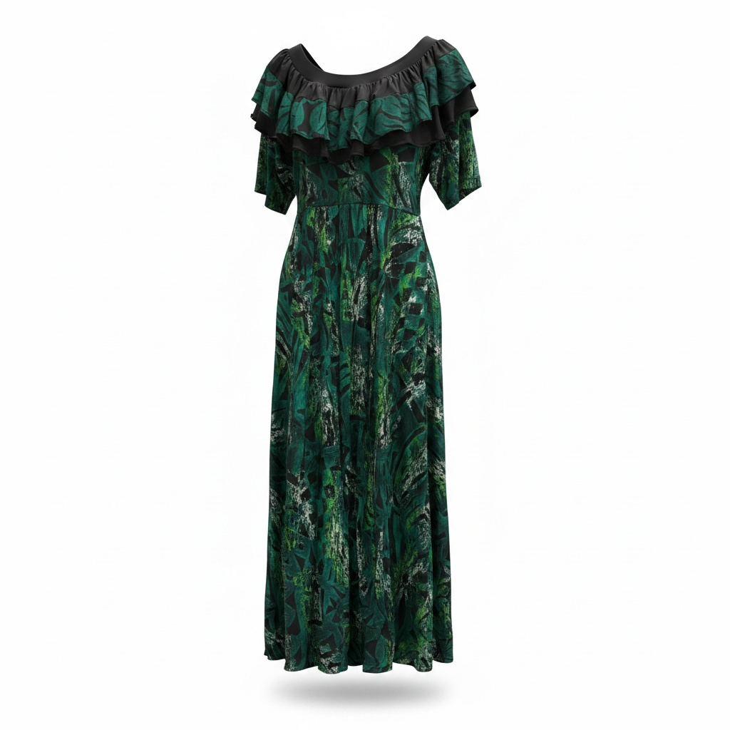 (Size 24) Hand-Painted Frilled-Neck Dress