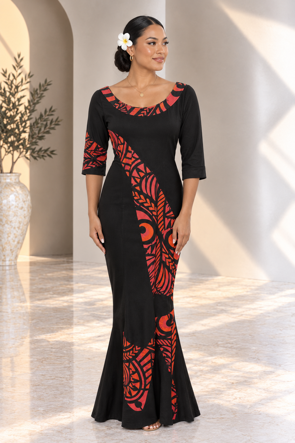 Hand-Painted Black Mermaid Dress (Size 20)