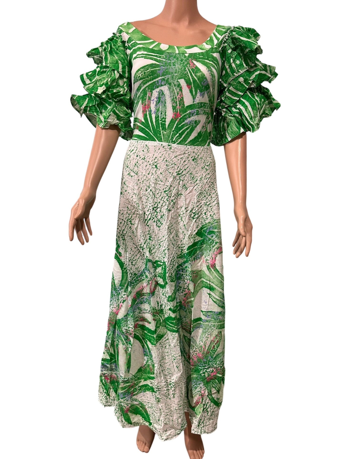 (Size 20) Hand-Painted Triple-Flare Sleeved Dress